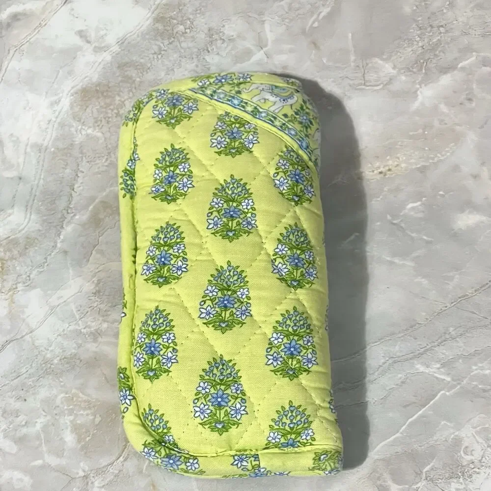 Vera Bradley Double Glass Case Quilted Floral Paisley Elephant Citrus Yellow - Picture 12 of 16
